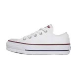 Zapatillas Converse Chuck Taylor All Star con plataforma, de lona color blanco, caña baja, cordones de poliéster y ojalillos metálicos.