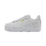 Championes Puma Carina Street de cuero sintético blanco con plataforma y logo dorado.