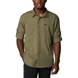 Camisa de manga larga Columbia Silver Ridge Lite para hombre, color verde oliva, con dos bolsillos frontales con cierre de botón, tecnología Omni-Wick para absorción de la humedad y protección solar UPF 50.