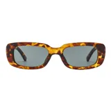 Gafas de sol rectangulares con montura de carey y lentes grises.