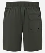 Bermuda de hombre color beige confeccionada en tejido ripstop, con cintura elástica ajustable con cordón, bolsillos laterales y etiqueta de la marca aplicada.