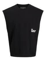 Musculosa negra de algodón con cuello redondo y corte relajado. Estampa frontal con la leyenda '1990 ALL RIGHTS RESERVED' en color blanco.