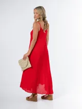 Vestido largo color verde agua, de bambula italiana, con breteles finos y corte suelto.