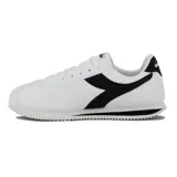 Championes Diadora Ronda Lifestyle de cuero blanco con detalles en negro, cordones blancos y suela de goma.