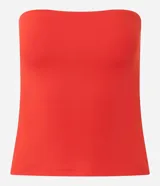 Blusa roja ajustada sin breteles, confeccionada en poliamida y elastano.