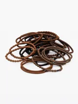 Pack de 28 gomitas de pelo elásticas, forradas en tela de diferentes tonos de marrón.