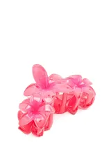 Broche para el pelo color burdeos con forma de flores.