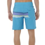 Short de baño celeste con rayas horizontales en tonos azul, lila, amarillo y blanco.