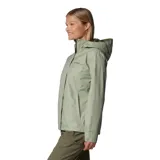 Campera impermeable Columbia Arcadia II color celeste, con capucha ajustable, cierre frontal con solapa, bolsillos con cierre y puños ajustables.