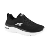 Championes Skechers GOwalk Hyper Burst color negro con detalles en blanco. Capellada de malla transpirable, plantilla Air-Cooled Goga Mat y amortiguación HYPER BURST.