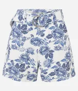 Short de cintura alta confeccionado en sarga con estampado de follaje y cinturón con hebilla.
