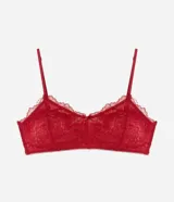 Soutien top de encaje floral color rojo con breteles finos ajustables y moño decorativo.