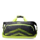 Bolso de tipo duffle en color gris con detalles en verde lima, ideal para actividades deportivas.