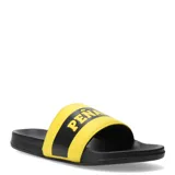 Chanclas de hombre con base negra y tira ancha amarilla con una franja negra y la inscripción "PEÑAROL" en letras negras.