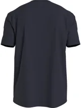 Remera azul marino de algodón con cuello redondo y logo de Calvin Klein bordado en blanco en el pecho.
