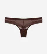 Bombacha bikini de tule color marrón, con recorte hilo doble en la parte trasera y forro de algodón.