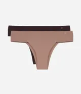 Kit de dos bombachas tipo bikini, una color negro y otra beige, confeccionadas en microfibra con elastano. Presentan un canesú ancho y liso sin elástico visible en la cintura.