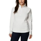 Buzo polar blanco de mujer, con cuello alto y cierre de media cremallera.