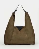 Cartera al hombro color verde militar, de diseño moderno y con estructura suave.