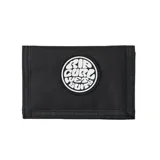 Billetera negra con logo Rip Curl Icons Surf en blanco.