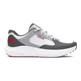 Championes Under Armour Charged Versurge, color gris y blanco con detalles en rojo.