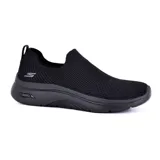 Championes Skechers Go Walk Arch Fit 2.0, color negro, sin cordones, con capellada de tejido técnico Stretch Fit, plantilla Arch Fit extraíble, amortiguación Ultra Go y Comfort Pillars.