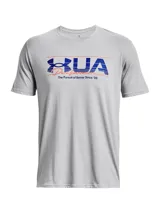 Remera negra de Under Armour con logo de la marca en blanco y amarillo.