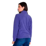 Campera polar Caterpillar para mujer, color violeta, con cierre frontal completo, cuello alto y bolsillos laterales.