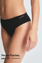 Bombacha menstrual vedetina clásica color negro, con refuerzo absorbente para flujo moderado.
