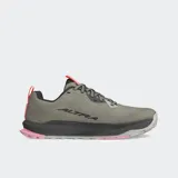 Championes de trail running Altra Lone Peak 9, color verde con detalles en gris, negro y rosa.