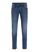 Jean de calce slim fit con tiro bajo, rodilla ajustada y abertura de pierna ceñida. Diseño clásico de cinco bolsillos y cierre con botón.