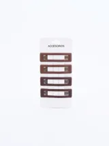 Set de cuatro broches para el pelo color marrón con forma rectangular.