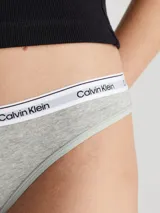 Bombacha gris de algodón elastizado con cintura elástica blanca con logo Calvin Klein.