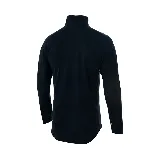 Buzo negro de calce entallado, con cuello alto y cierre parcial con cremallera. Presenta logo de la marca en el pecho y detalle reflectivo en la manga.