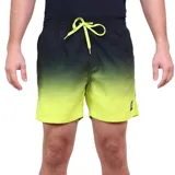 Short de baño Topper Slim con degradé de negro a amarillo lima y cordón de ajuste amarillo.