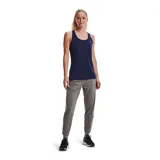 Pantalón de jogging negro Under Armour para mujer, de corte ajustado, con cintura elástica ajustable con cordón, bolsillos laterales y logo estampado en la pierna.