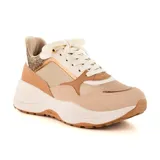 Zapatillas deportivas Via Marte Roma, color beige con detalles en dorado y blanco.
