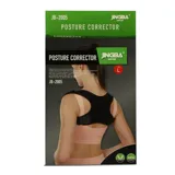 Corrector de postura unisex, color negro con tiras ajustables en color piel.