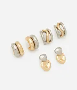 Set de aros de metal con baño mixto dorado y plateado. Incluye un aro doble, un earjacket y un aro triple.