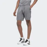 Short deportivo Reebok color gris, con cintura elástica y logo pequeño en el muslo izquierdo.