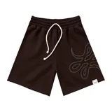 Bermuda marrón de algodón con corte oversize, cintura elástica con cordón ajustable y logo bordado en la pierna.