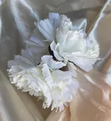 Pinza para el pelo con dos flores blancas de tela.