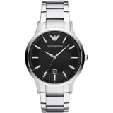 Reloj Emporio Armani de acero plateado con esfera negra, agujas plateadas y fechador a las 6.