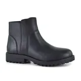 Bota corta marrón de cuero con suela track y cierre lateral.