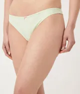 Kit de dos bombachas bikini hilo doble en algodón, una color gris y otra verde claro, ambas con cintura elástica y moño rosa decorativo.