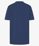 Remera azul marino de algodón con cuello redondo y mangas cortas. Estampa frontal con la frase "Better late than Ugly" en color crema.