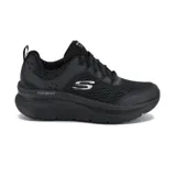 Championes Skechers D'Lux Walker, color negro, con capellada de malla y cuero sintético, cordones, plantilla Air Cooled Memory Foam y suela Skech-Foam.