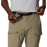 Pantalón de senderismo color caqui, repelente al agua y resistente a las manchas, con tejido elástico en dos direcciones. Cuenta con cinturón integrado removible, bolsillos laterales, bolsillo de seguridad con cremallera, bolsillo cargo, pernera con ceñidor en el dobladillo, bolsillos traseros, trabilla multiuso para el cinturón y malla de ventilación en la parte posterior de las rodillas.