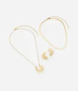 Conjunto de collar de cadena fina con colgante de medio sol, collar de cadena gruesa y caravanas con forma de medio sol.