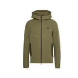 Campera con capucha Nike Tech Fleece Windrunner color verde oliva, con cierre frontal completo, bolsillos laterales con cierre y logo de Nike bordado en negro en el pecho.